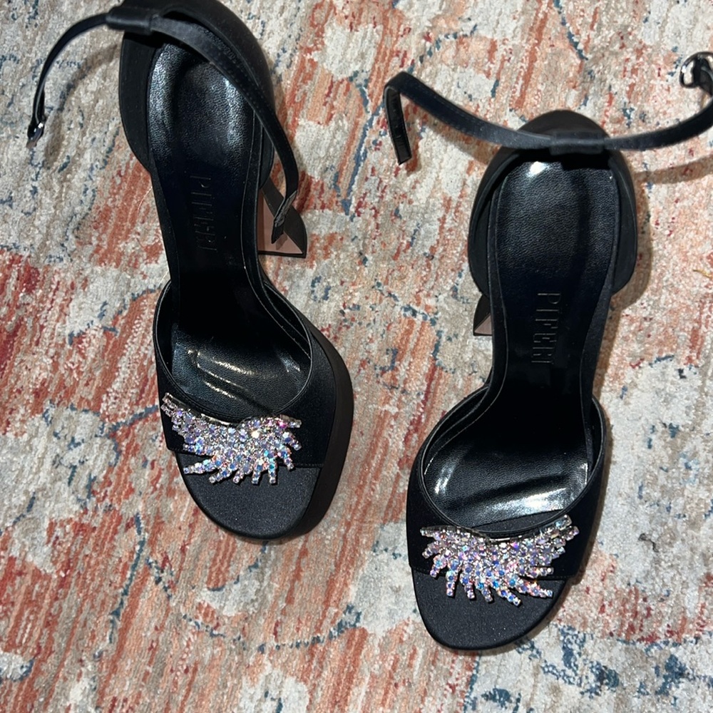 WT Piferi ROSALIA 165 Satin Black Platform Sandal, Heel Size 41 /11